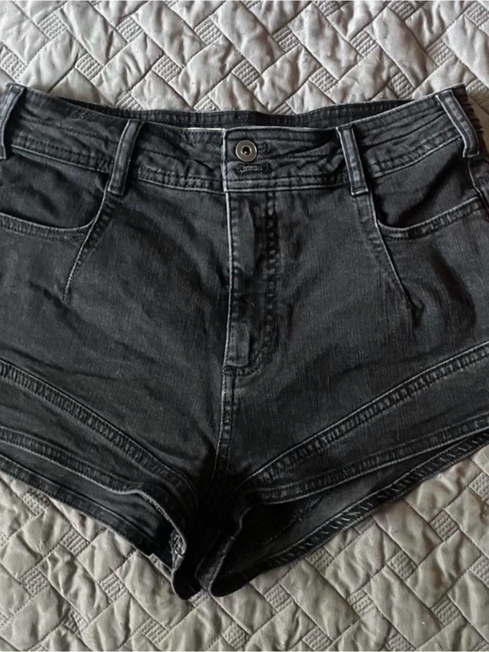 Pilcro High-Waist Black Denim Micro Shorts